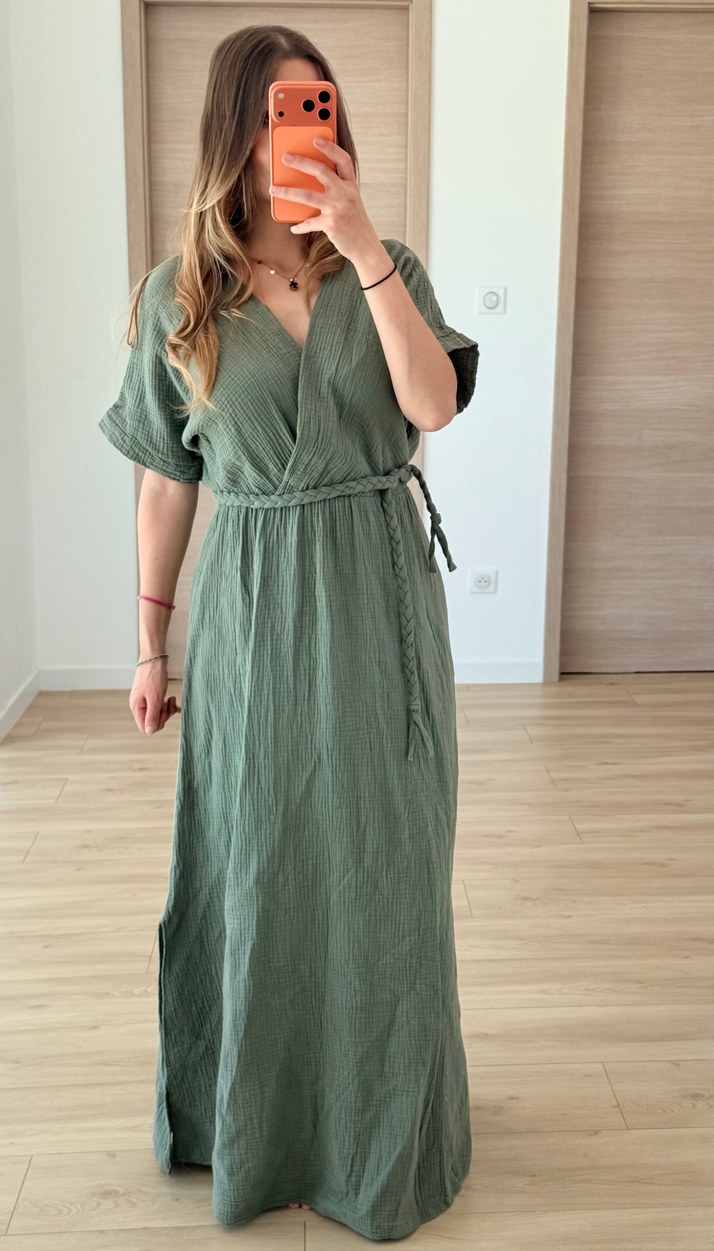 Robe gaze de coton kaki