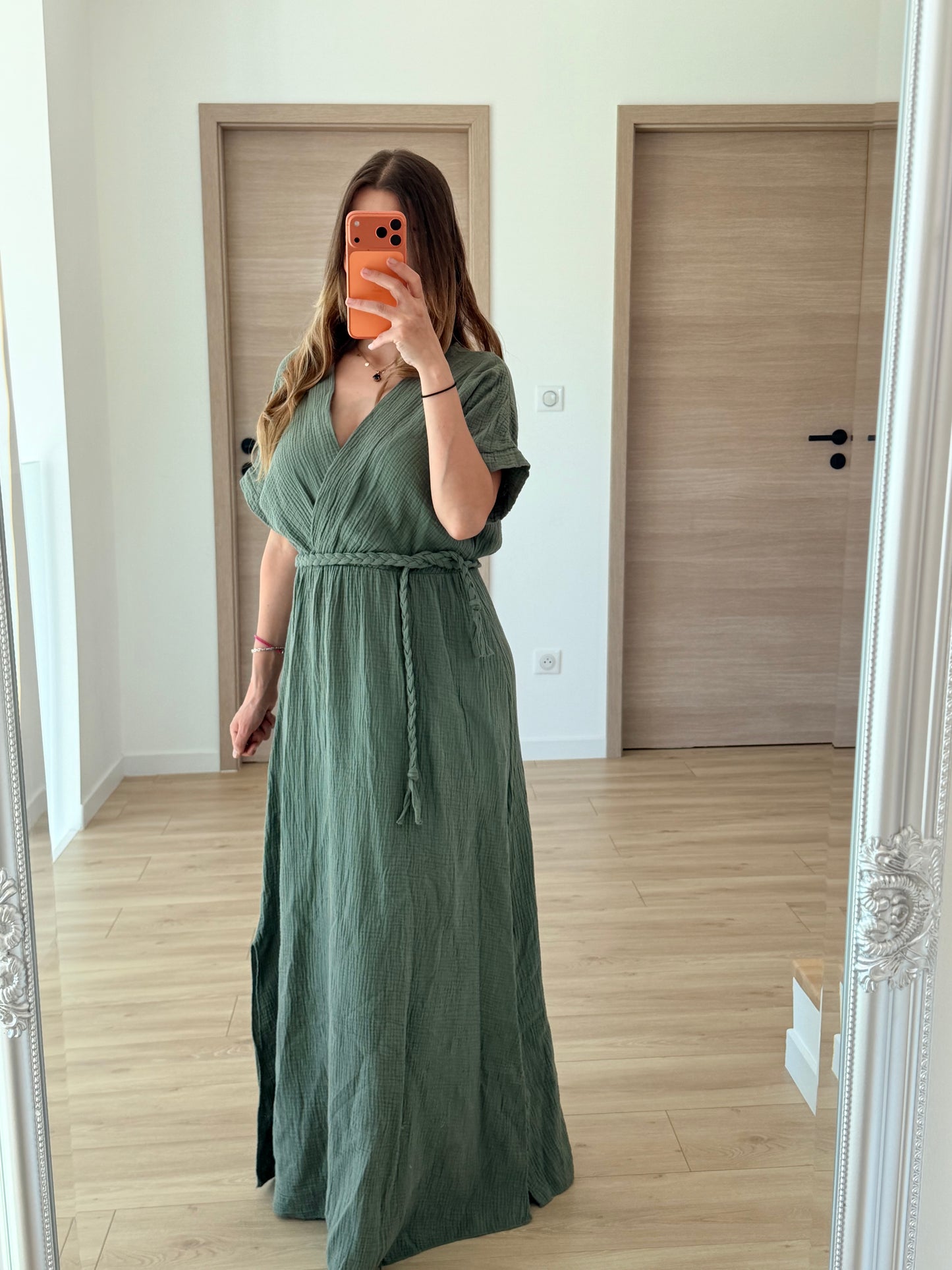 Robe gaze de coton kaki